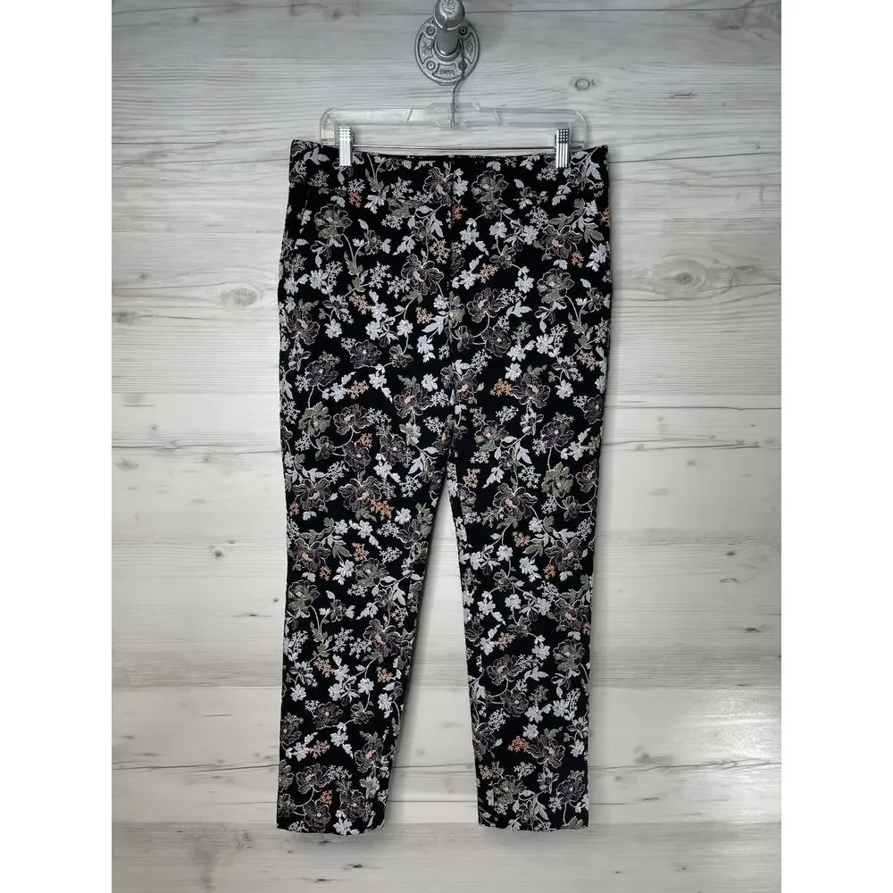 LOFT Pants Womens 6 Black Floral Marisa‎ Slim Fit Stretch Trousers Dress Modern
